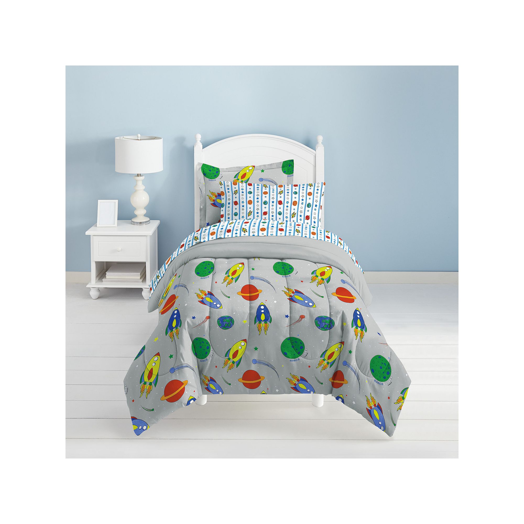 Dream Factory Space Rocket 5-piece Twin Bed Set, Gray