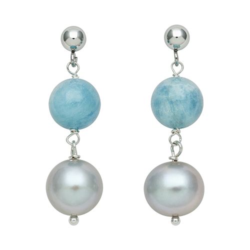 Sterling Silver Dyed Freshwater Cultured Pearl & Aquamarine Bead Linear
