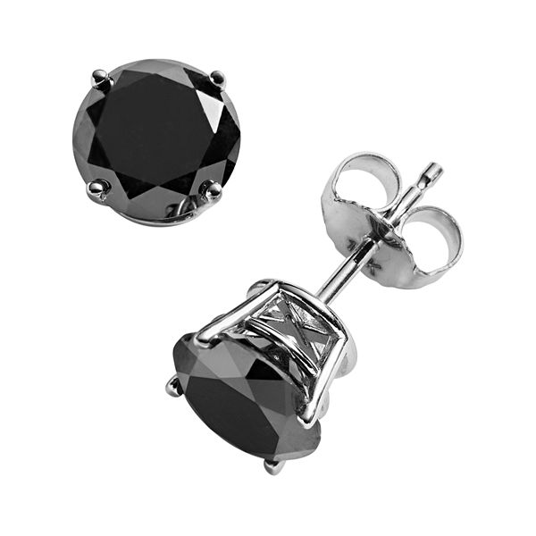 10k White Gold 2ct. T.W. Black RoundCut Diamond Solitaire Earrings