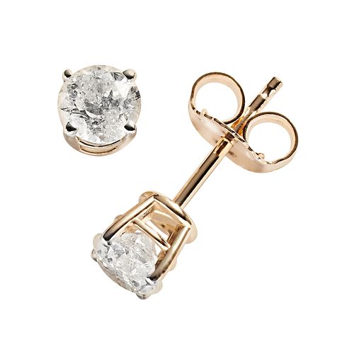 14k Gold 3/4ct. T.W. RoundCut Diamond Solitaire Earrings