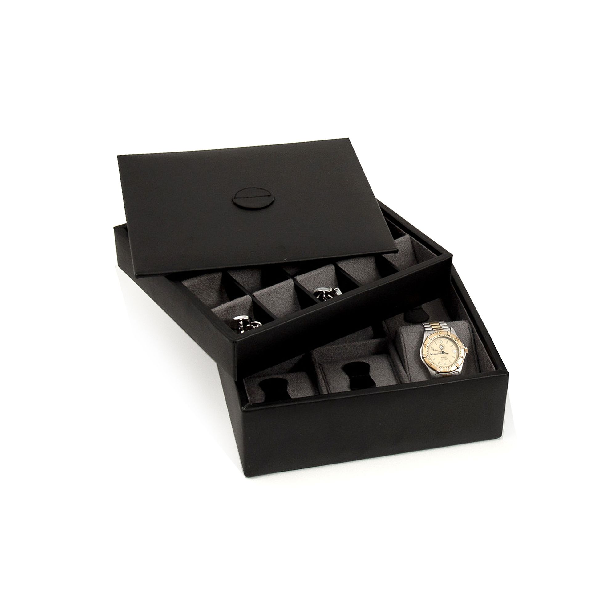 Watch & Cuff Link Leather Box, Black
