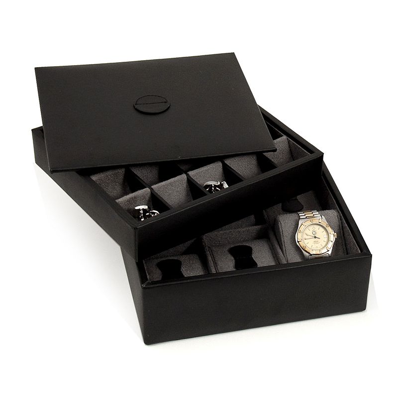 Watch & Cuff Link Leather Box, Black