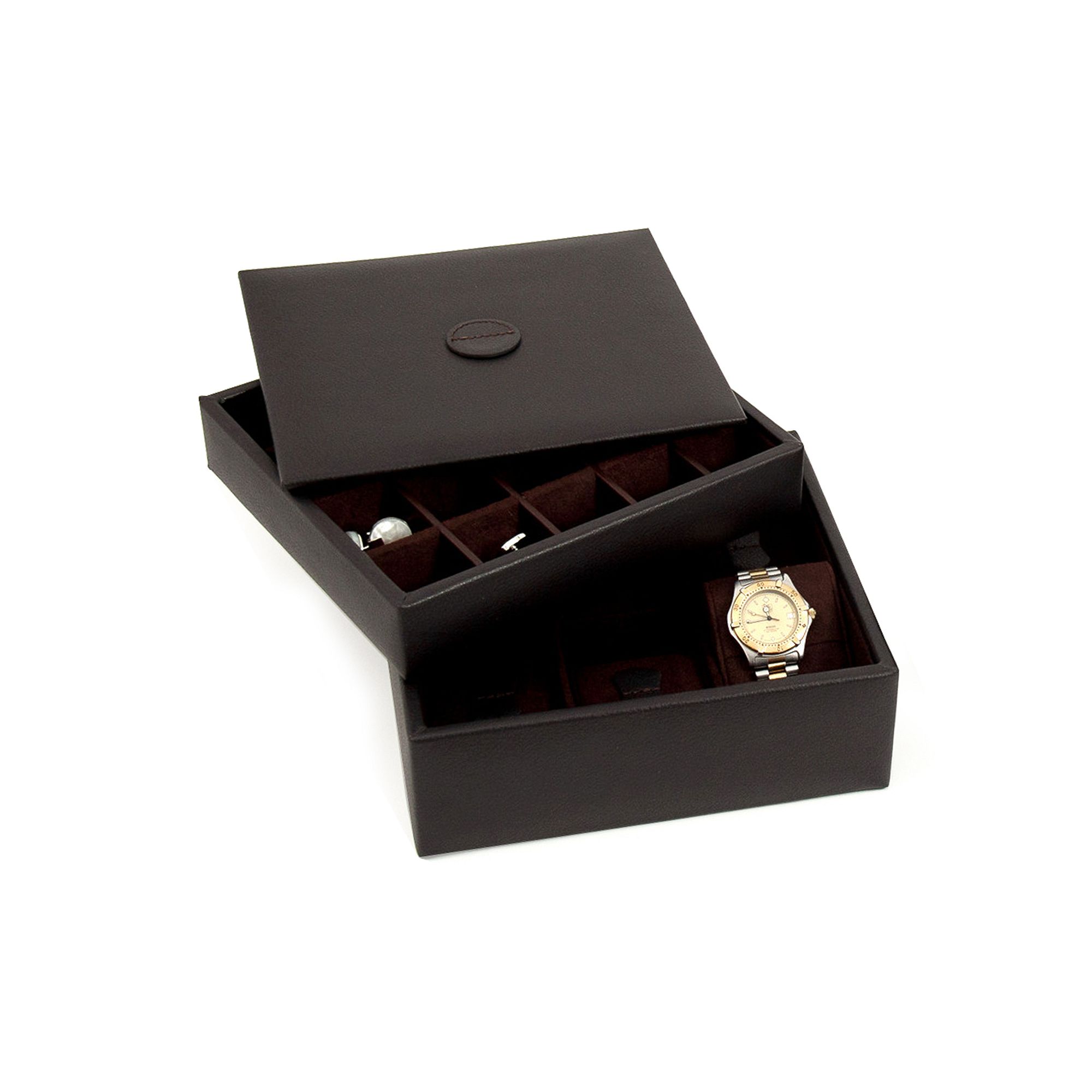 Watch & Cuff Link Leather Box, Brown