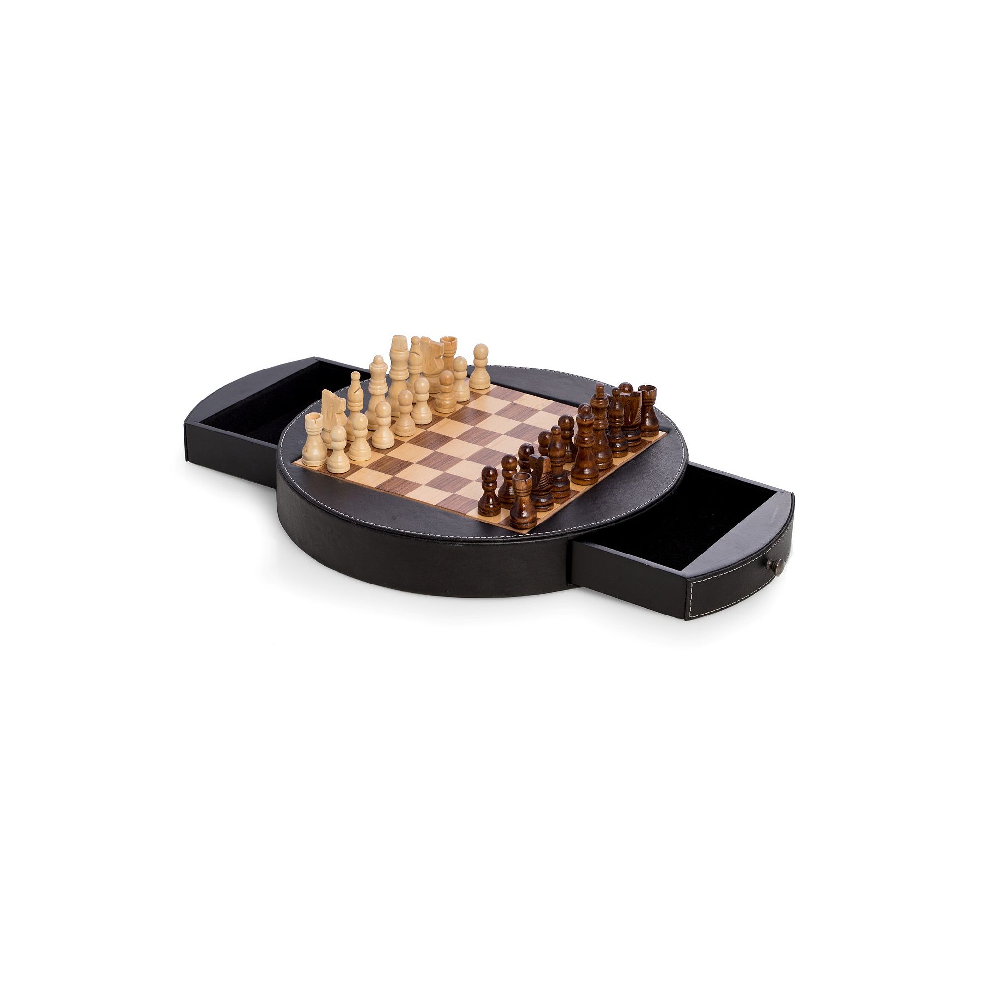 Wood & Leather Chess Set, Black
