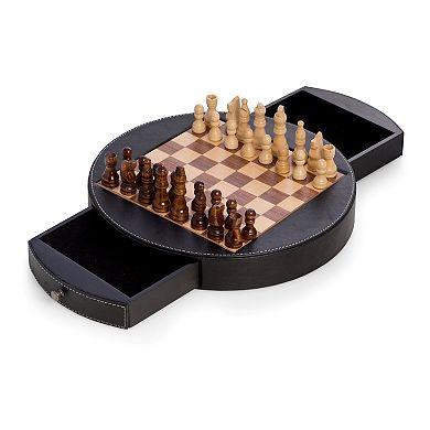 Wood and Leather Chess Set