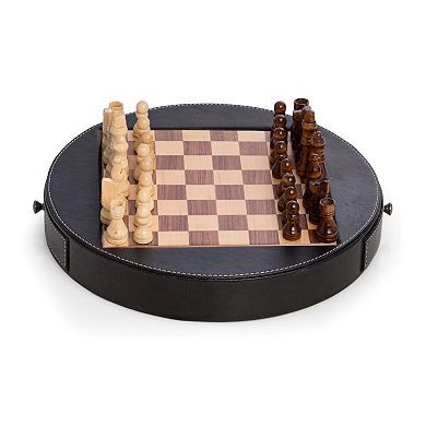 Wood and Leather Chess Set