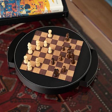 Wood and Leather Chess Set