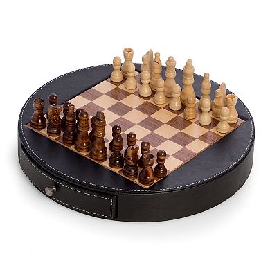 Wood and Leather Chess Set
