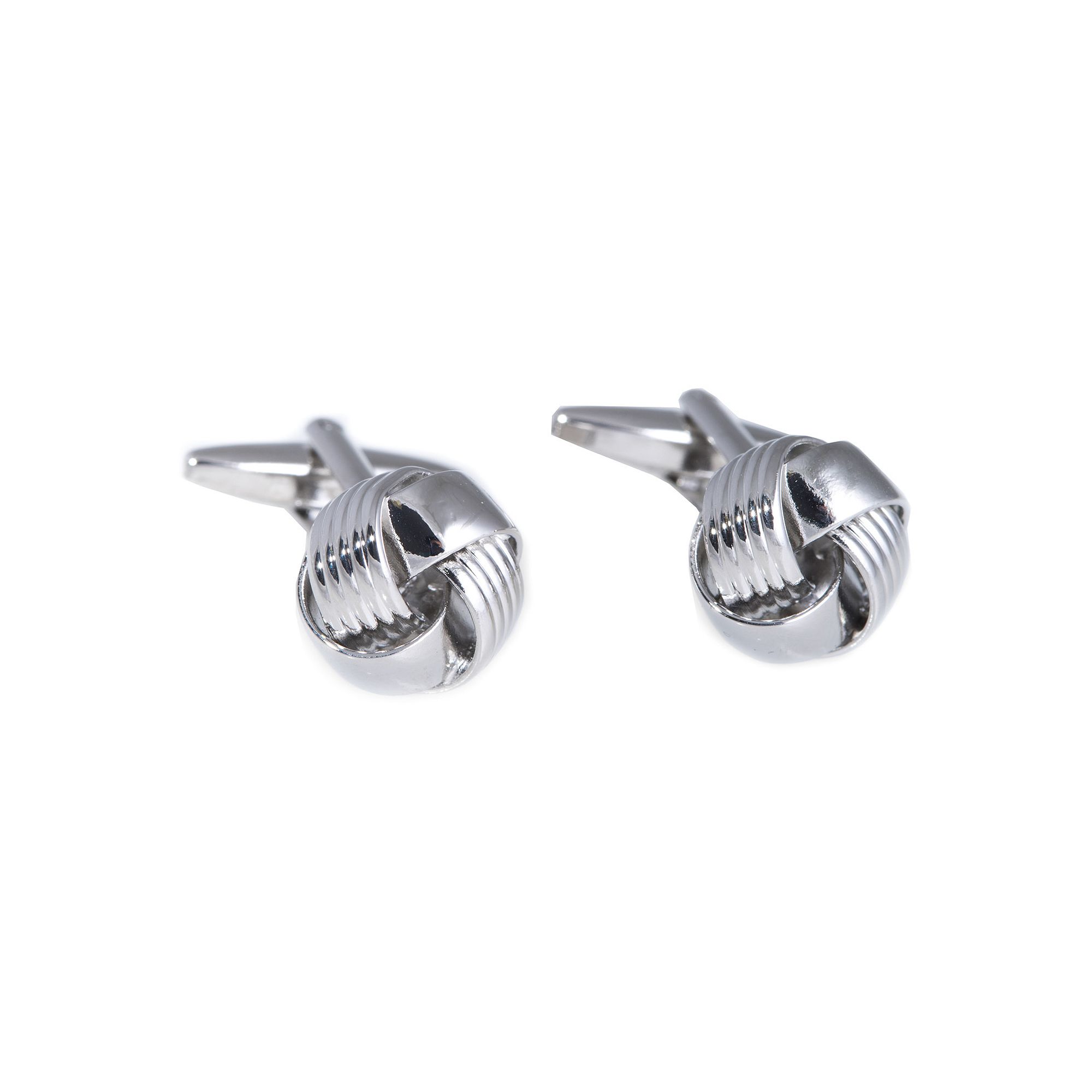 Rhodium-Plated Knot Cuff Links, Silver