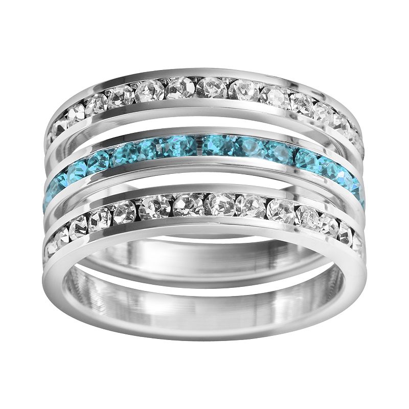 Traditions Jewelry Company Sterling Silver Crystal Eternity Ring Set, Women's, Size: 9, White Aqua