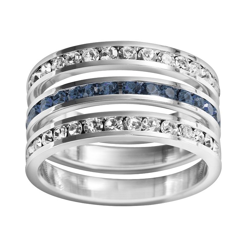 Traditions Jewelry Company Sterling Silver Crystal Eternity Ring Set, Women's, Size: 6, White Blue