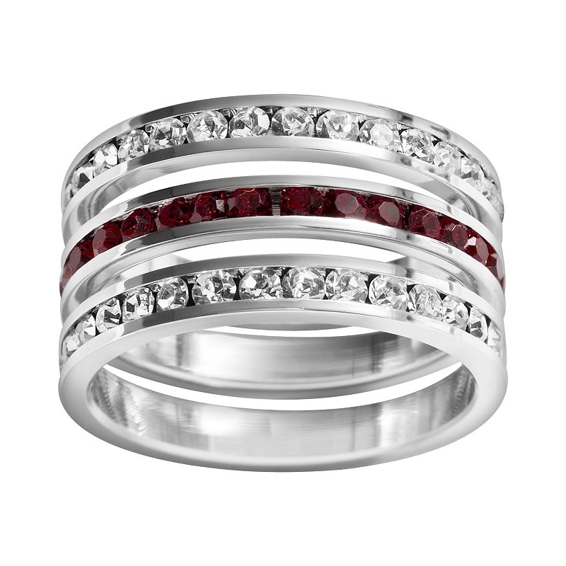 Traditions Jewelry Company Sterling Silver Crystal Eternity Ring Set, Women's, Size: 6, White Dark Red