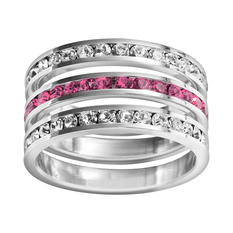 Traditions Jewelry Company Sterling Silver Crystal Eternity Ring Set, Women's, Size: 10, White Pink