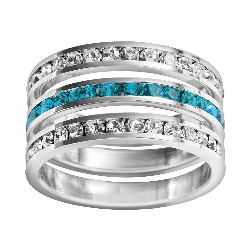 Traditions Jewelry Company Sterling Silver Crystal Eternity Ring Set, Women's, Size: 10, White Teal
