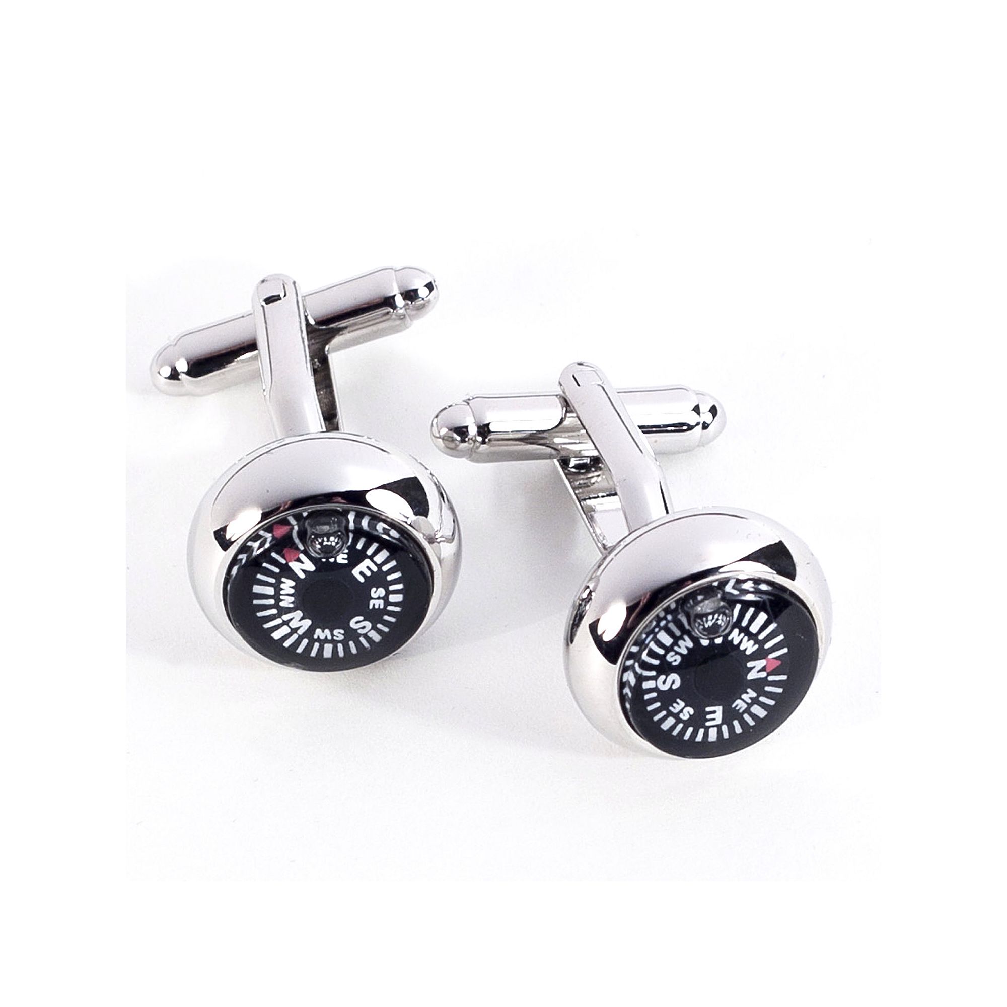 Rhodium-Plated Compass Cuff Links, Silver