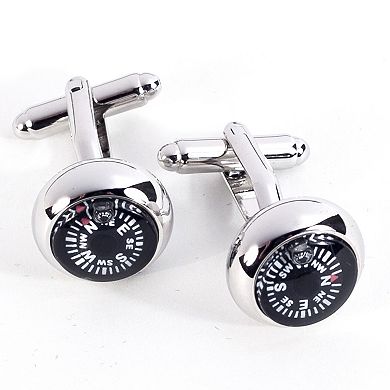 Rhodium-Plated Compass Cuff Links