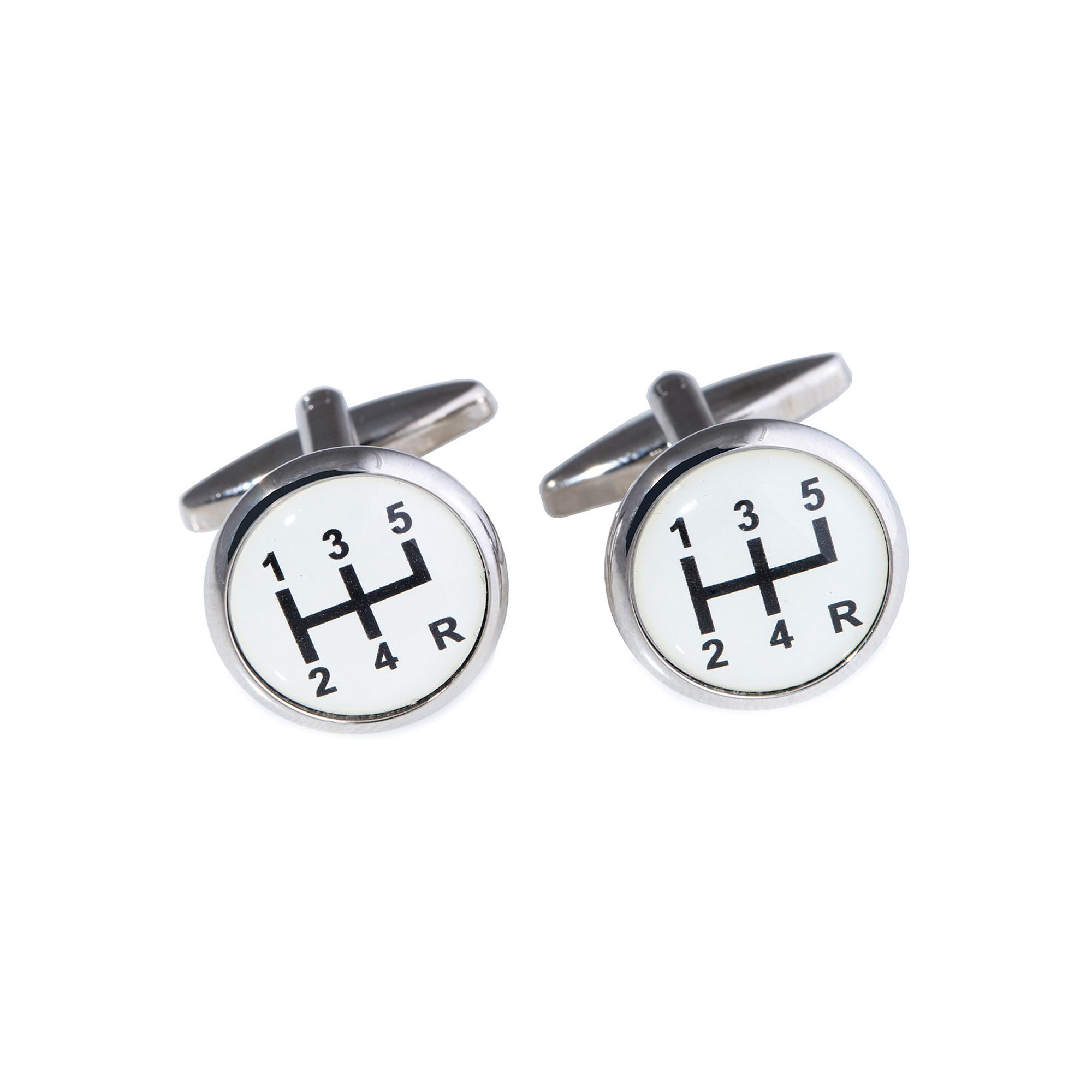 Rhodium-Plated Car Shifter Cuff Links, Silver