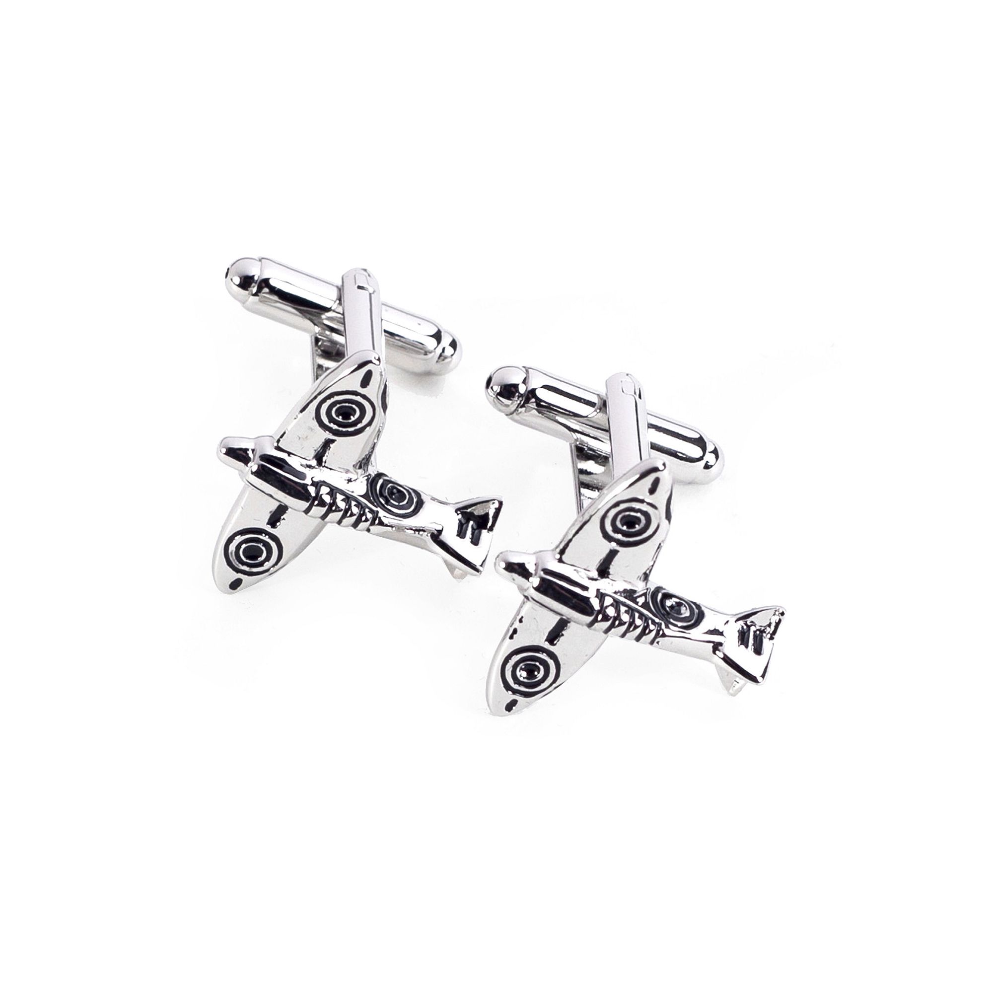 Rhodium-Plated Airplane Cuff Links, Silver