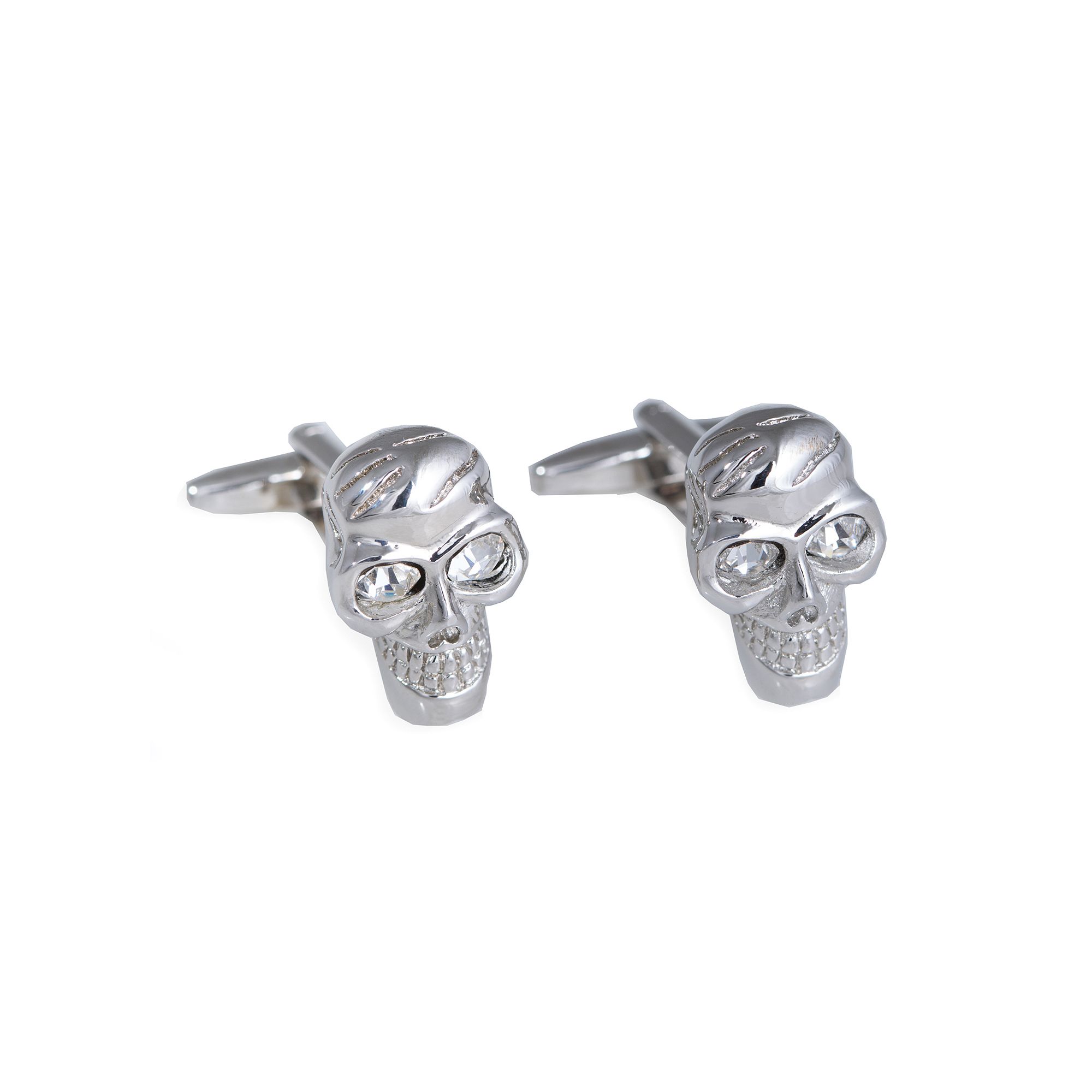 Rhodium-Plated Crystal Skull Cuff Links, Silver
