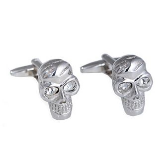 Rhodium-Plated Crystal Skull Cuff Links