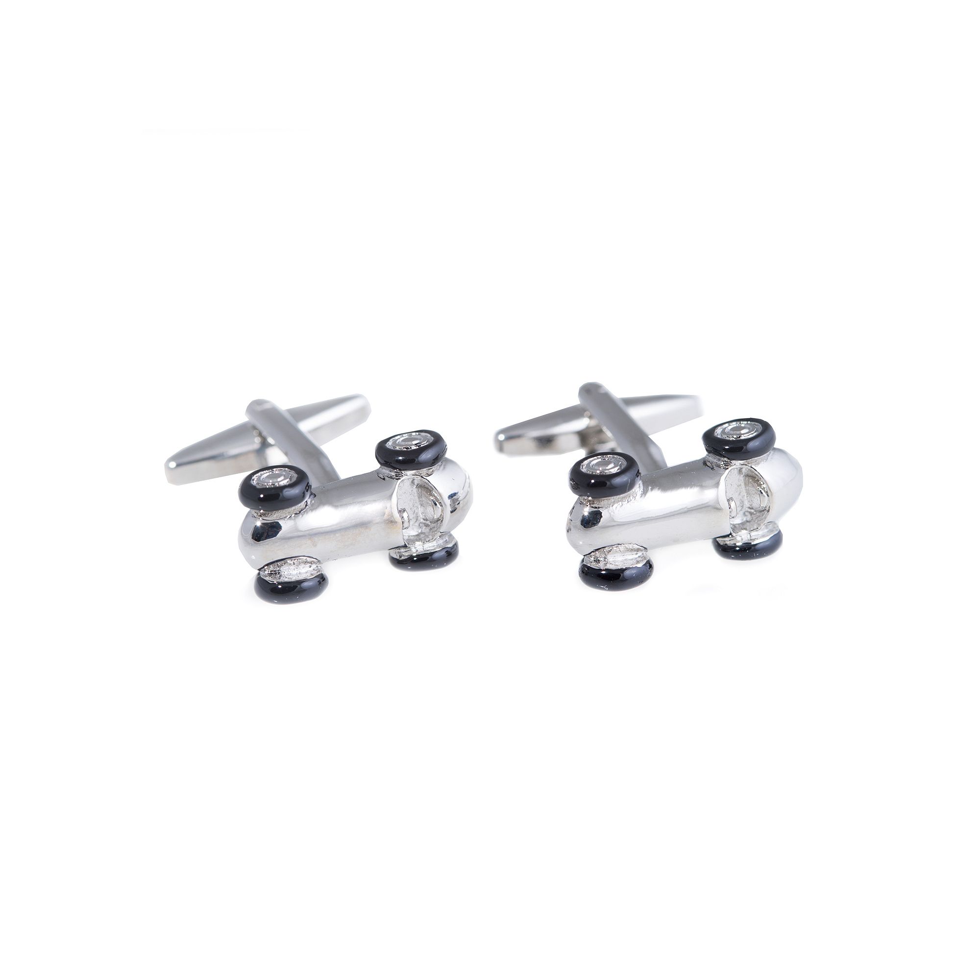 Rhodium-Plated Race Car Cuff Links, Silver