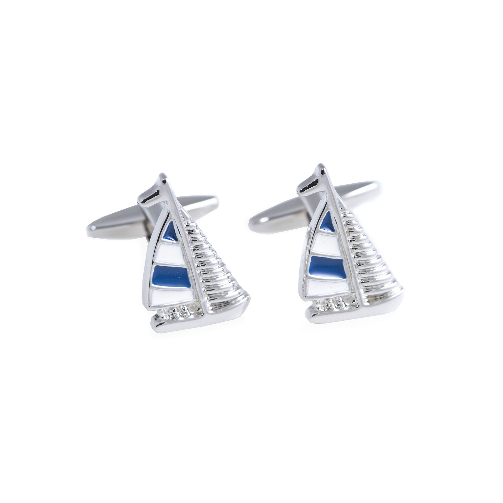 Rhodium-Plated Sailboat Cuff Links, Silver