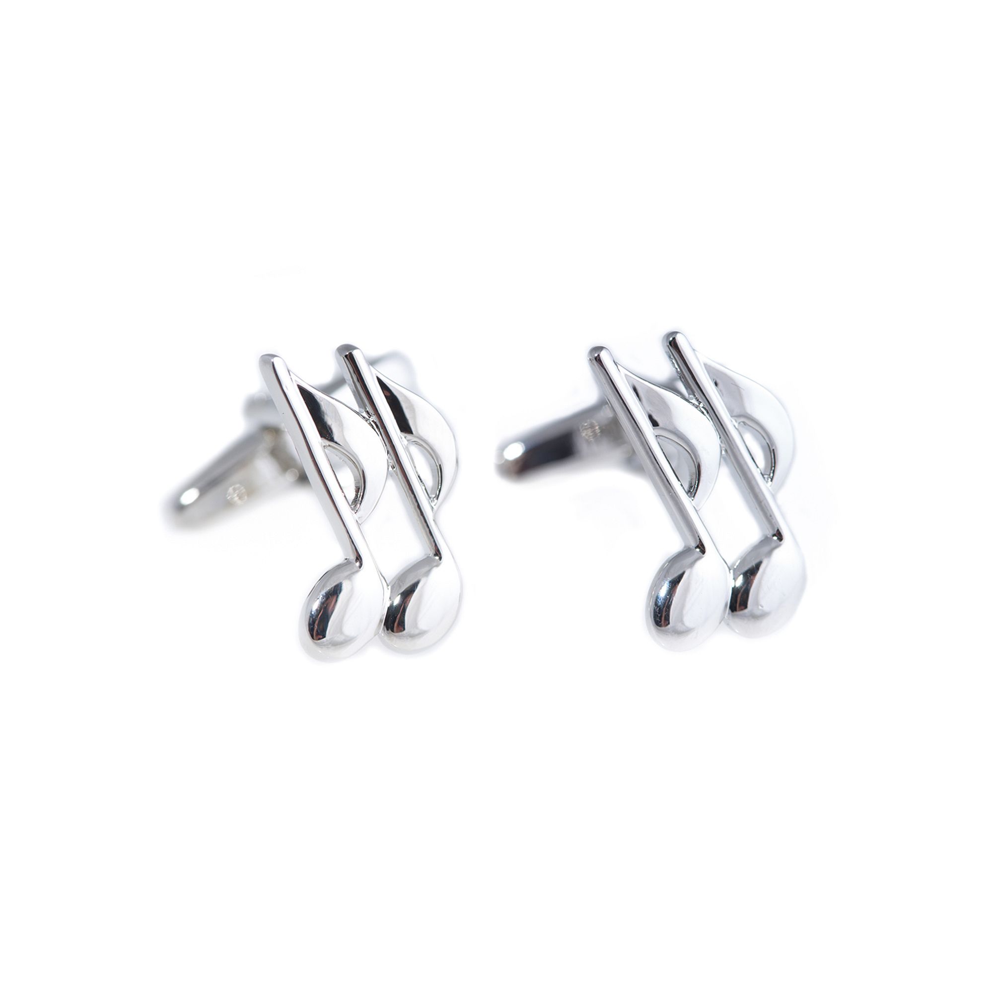 Rhodium-Plated Music Note Cuff Links, Silver