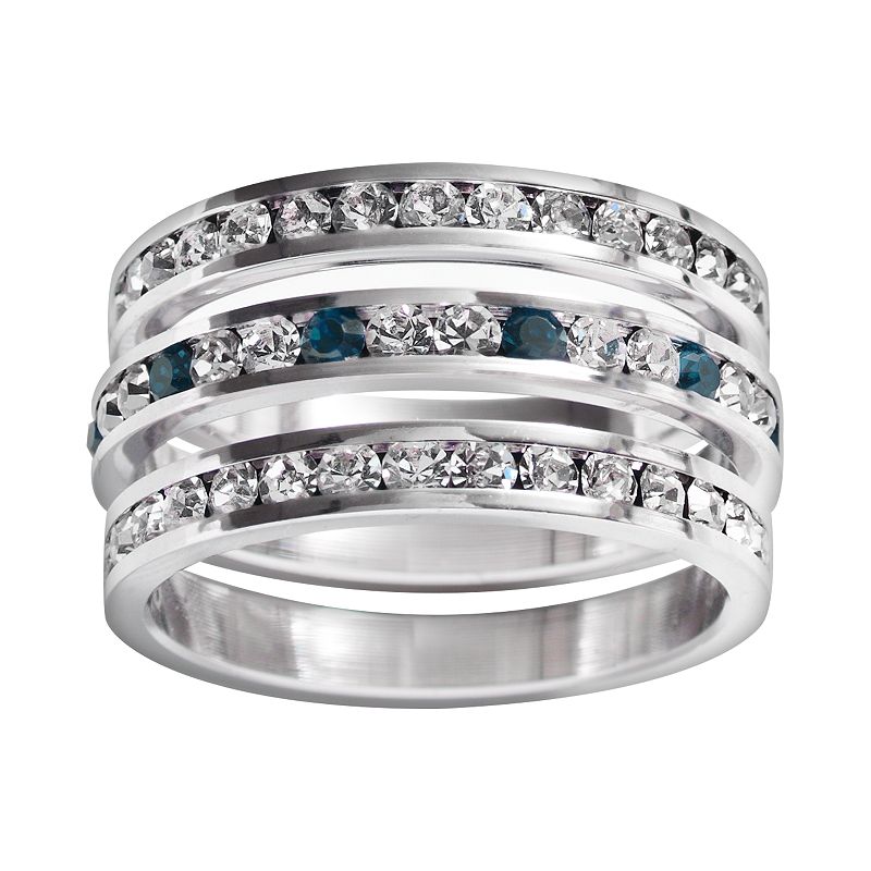 Traditions Jewelry Company Sterling Silver Crystal Eternity Ring Set, Women's, Size: 9, White Blue