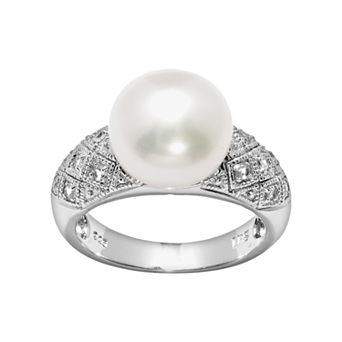 PearLustre by Imperial Sterling Silver Freshwater Cultured Pearl & White Topaz Ring