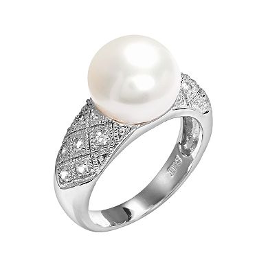 PearLustre by Imperial Sterling Silver Freshwater Cultured Pearl and White Topaz Ring