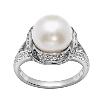 PearLustre by Imperial Sterling Silver Freshwater Cultured Pearl & White Topaz Ring