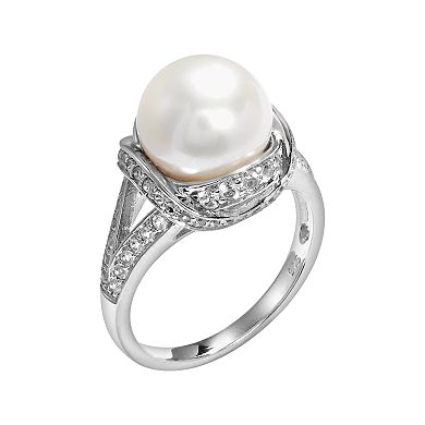 PearLustre by Imperial Sterling Silver Freshwater Cultured Pearl and White Topaz Ring