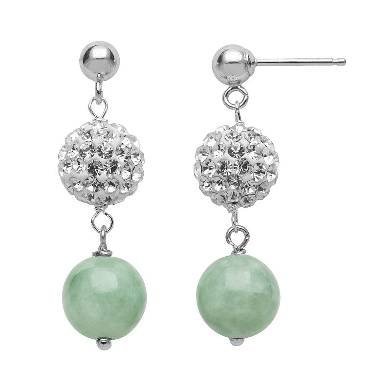 Sterling Silver Simulated Crystal and Jade Ball Linear Drop Earrings, Women