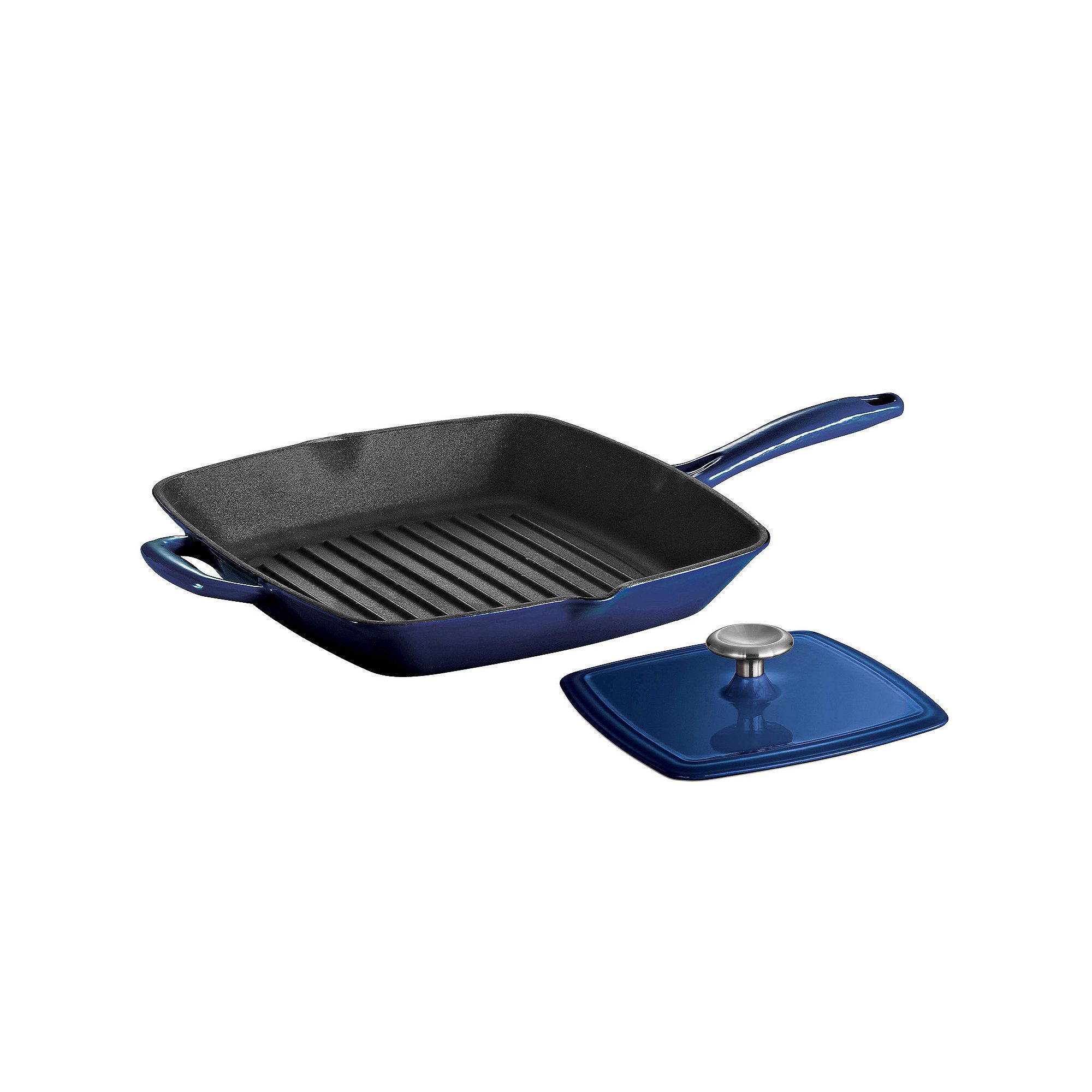Tramontina Enameled Cast-Iron Grill Pan With Press, Blue