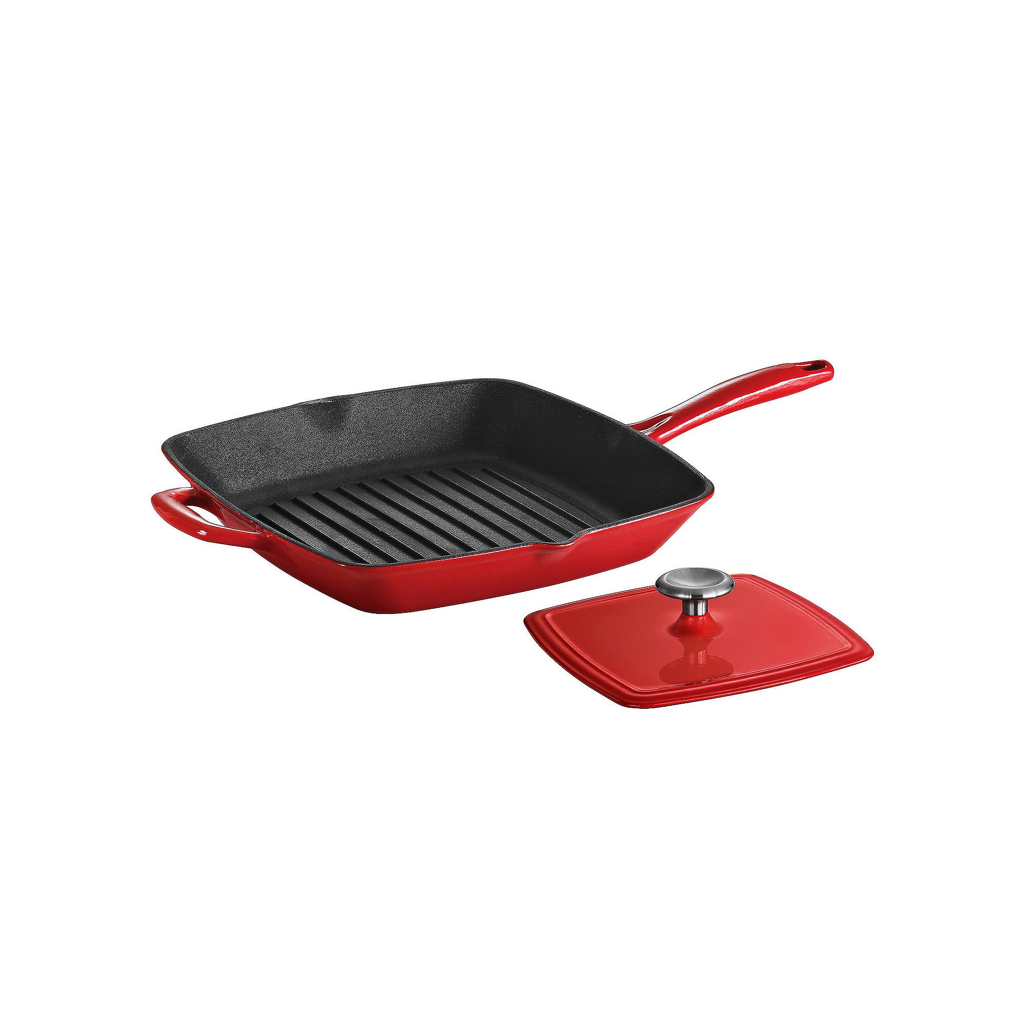 Tramontina Enameled Cast-Iron Grill Pan With Press, Red