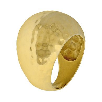 LYNX Gold Tone Stainless Steel Hammered Ring