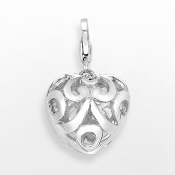 Sterling Silver White Topaz Openwork Heart Charm