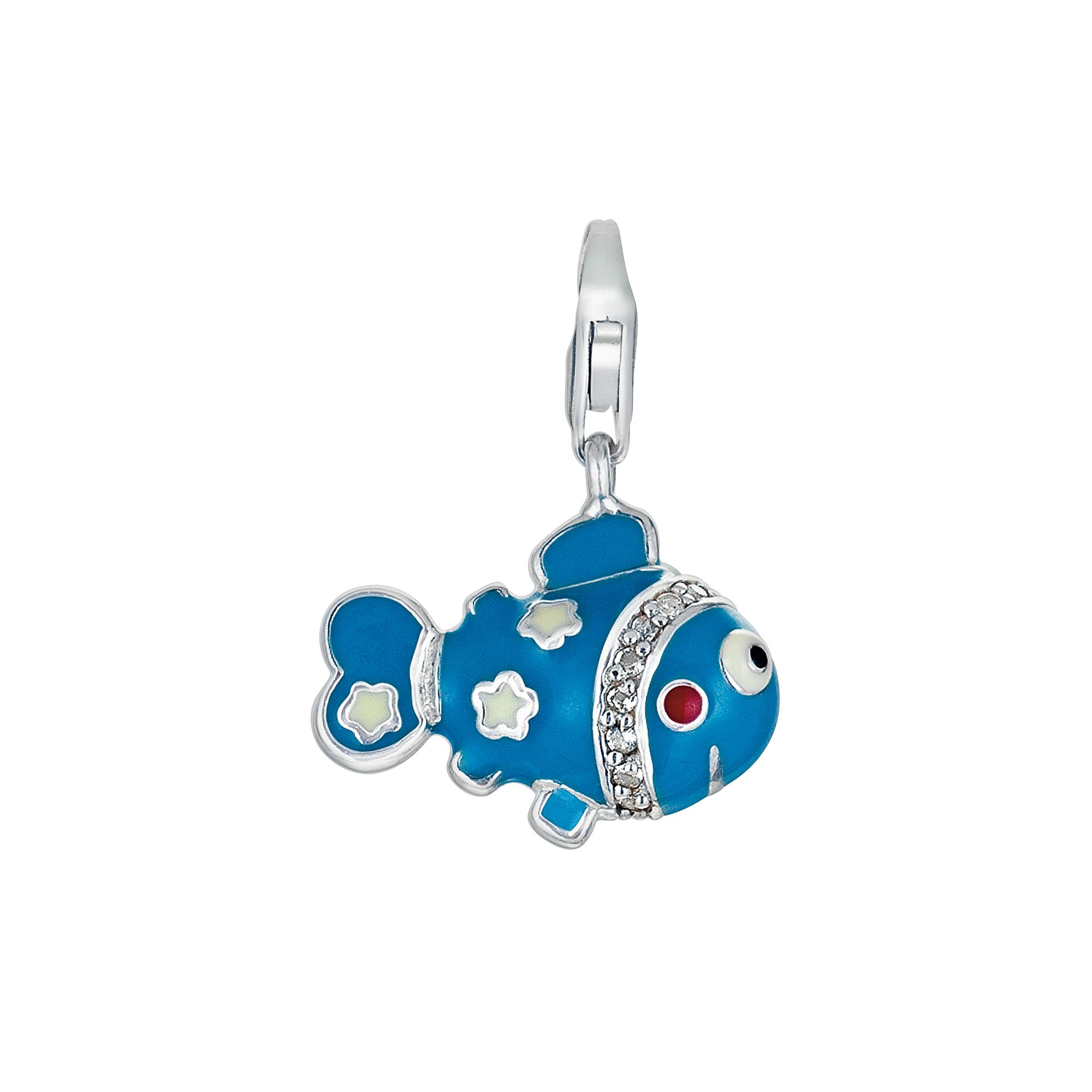 Sterling Silver White Topaz Fish Charm, Womens