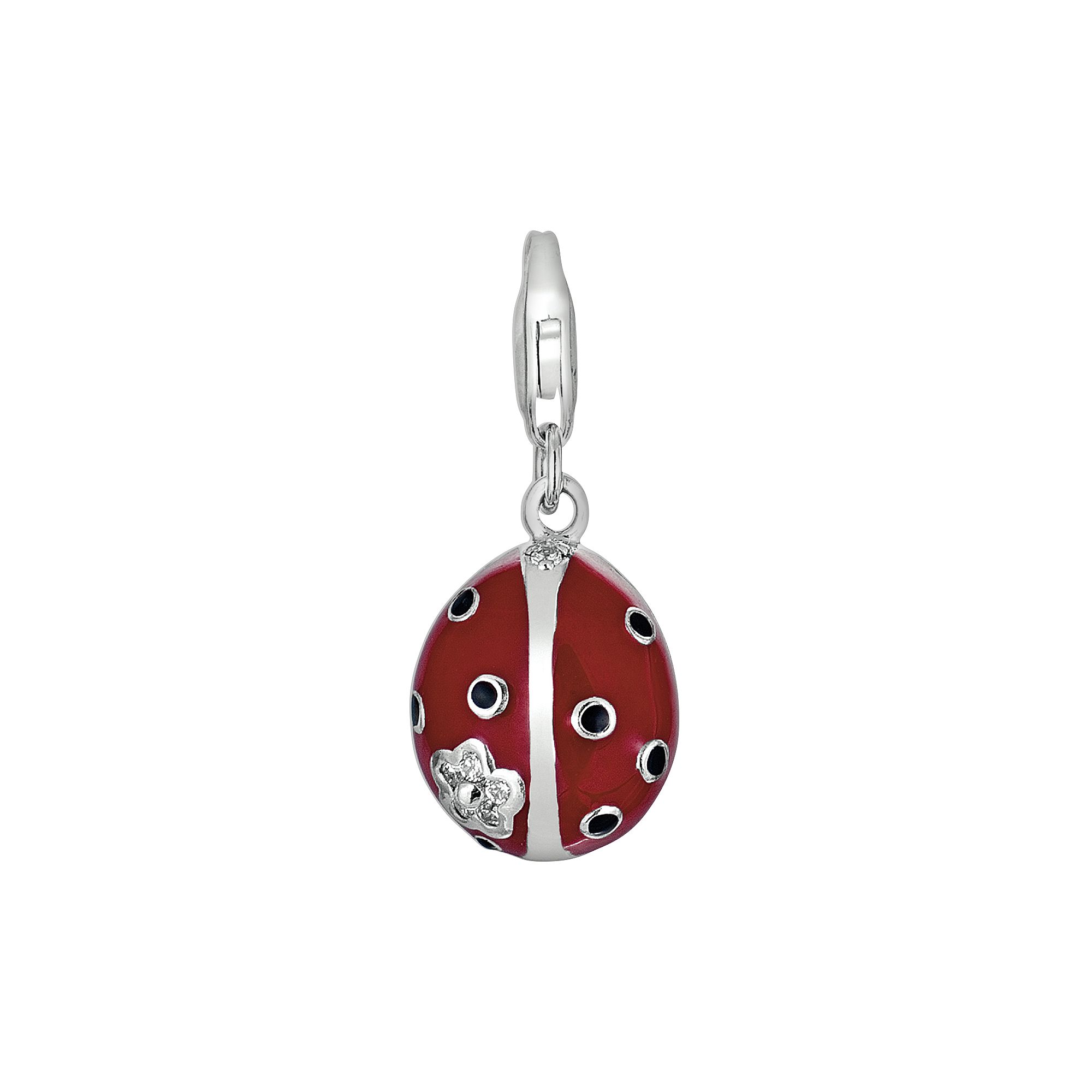 Sterling Silver White Topaz Ladybug Charm, Womens