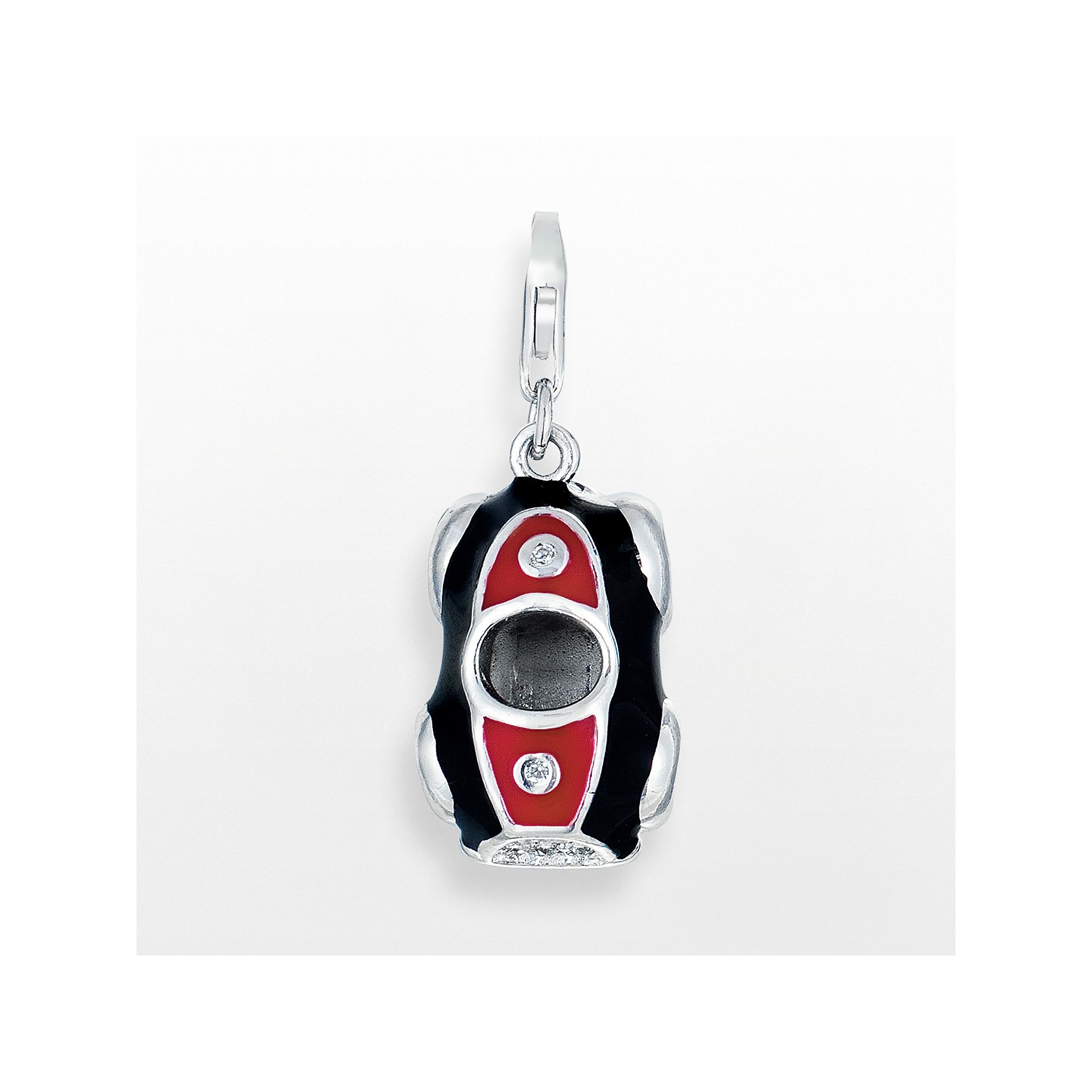 Sterling Silver White Topaz Racecar Charm, Womens