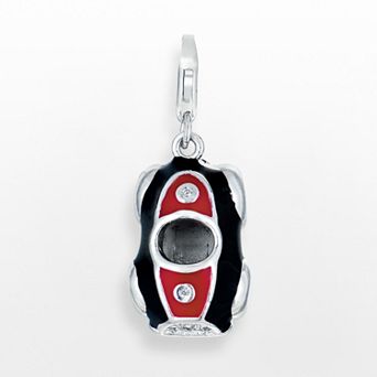 Sterling Silver White Topaz Racecar Charm