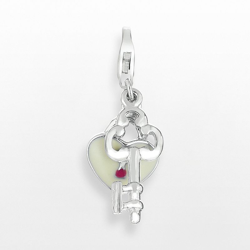 Sterling Silver Heart Lock and Key Charm, Womens, Grey