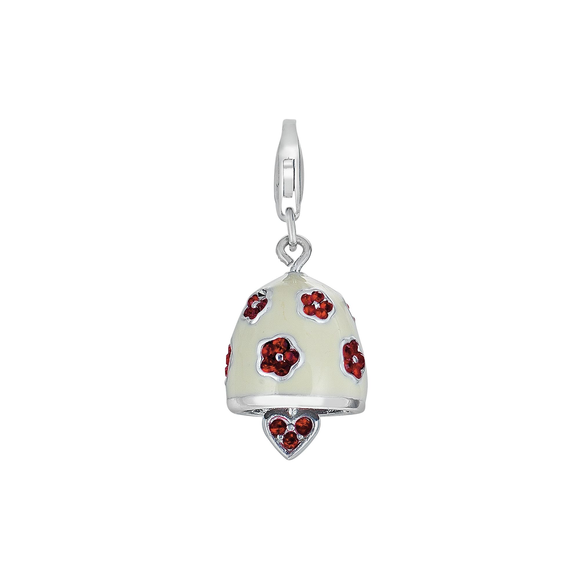 Sterling Silver Crystal Heart and Flower Bell Charm, Womens, Red