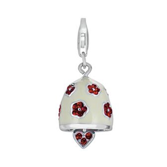 Sterling Silver Crystal Heart and Flower Bell Charm