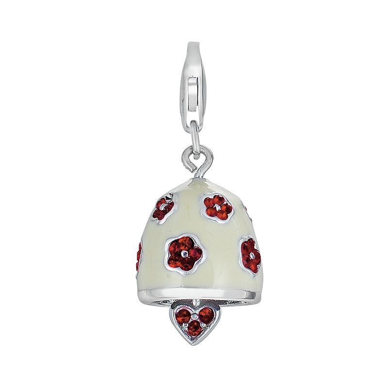 Sterling Silver Crystal Heart and Flower Bell Charm, Womens, Red