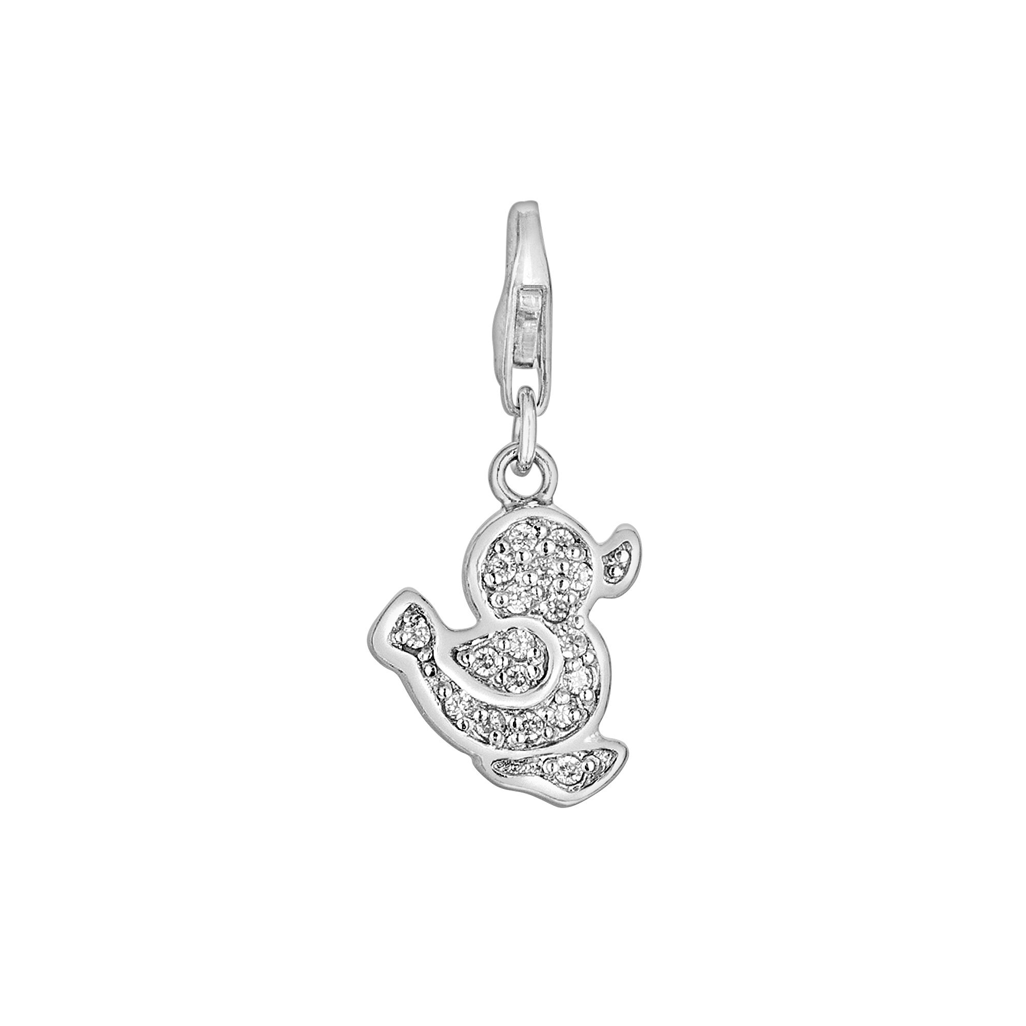 Sterling Silver White Topaz Duck Charm, Womens