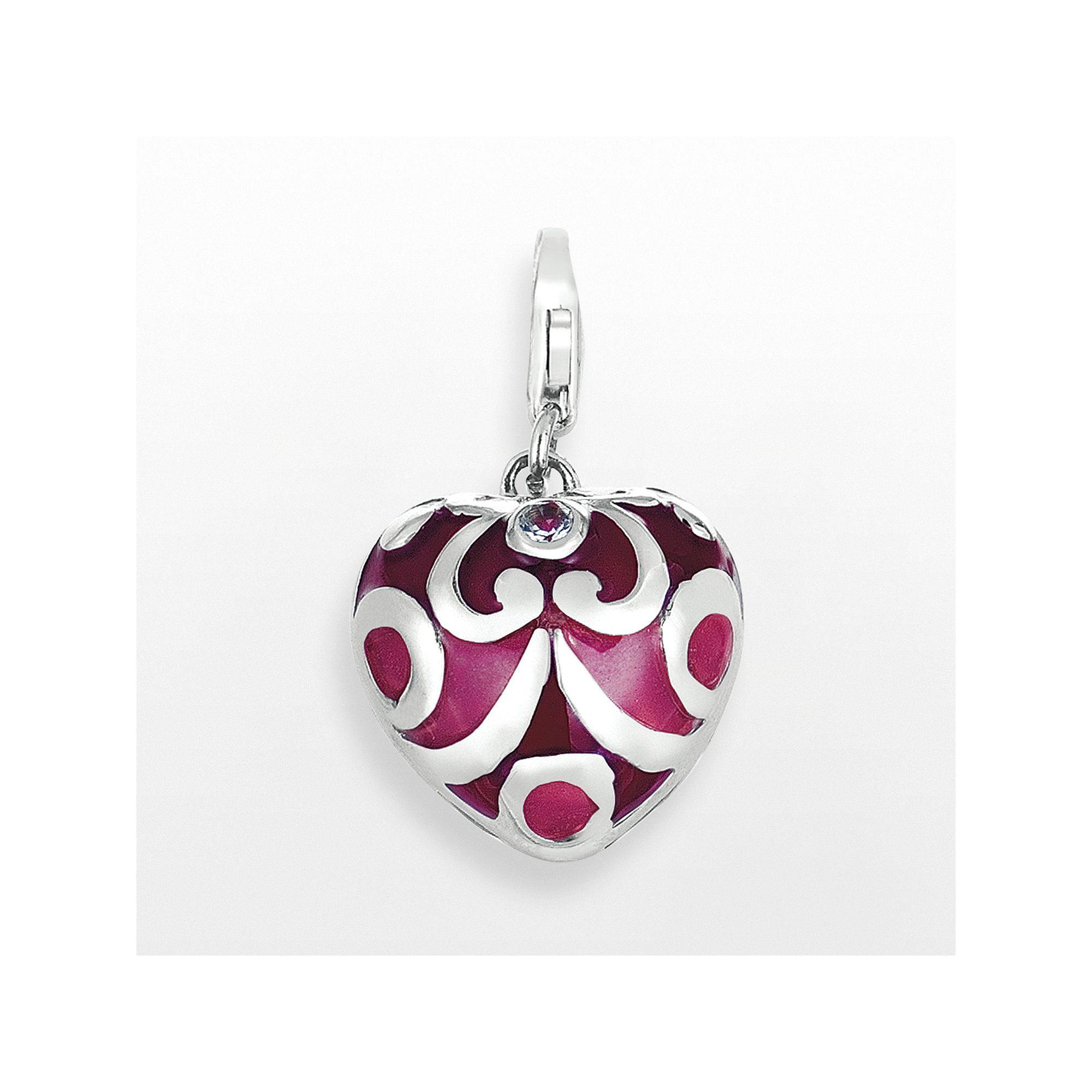 Sterling Silver White Topaz Scroll Heart Charm, Womens