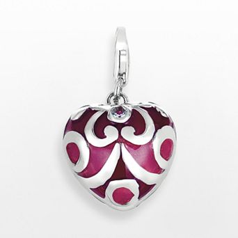 Sterling Silver White Topaz Scroll Heart Charm