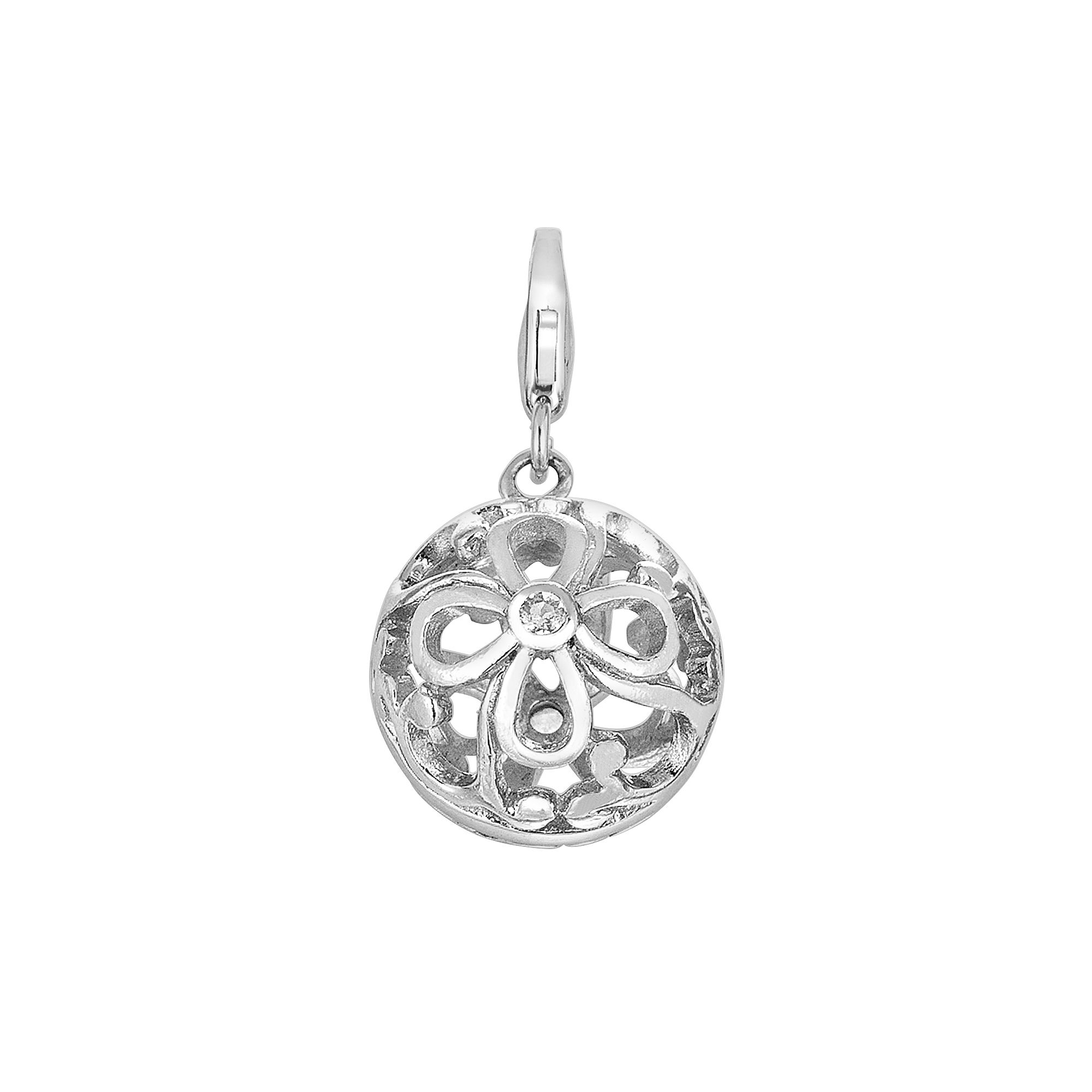 Sterling Silver White Topaz Openwork Flower Charm, Womens
