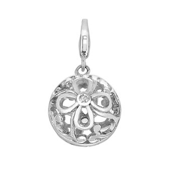 Sterling Silver White Topaz Openwork Flower Charm